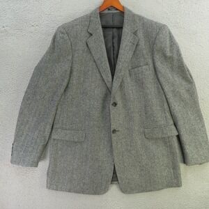 Stafford Blazer Sport Jacket Coat Mens 46L Black Herringbone LambsWool